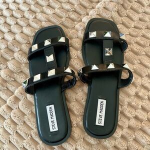 Steve Madden Black Studded Slide Sandals